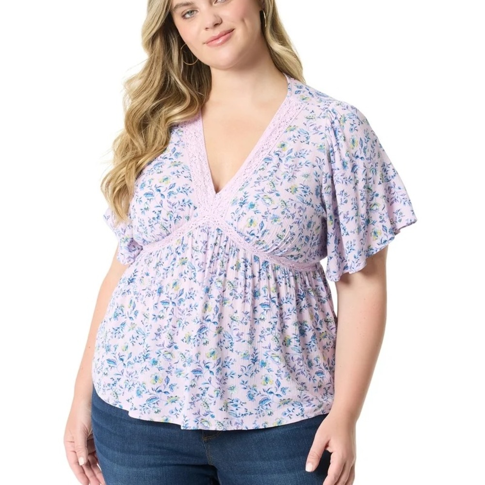 Jessica Simpson Floral V-Neck Blouse - Lavender